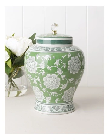 Hand Painted Ginger Jar 32cm in Green