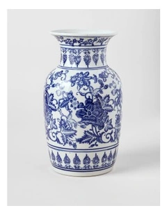 Hand Painted Tall Ginger Jar Vase in Blue 35cm