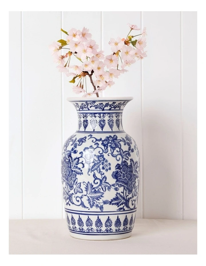 Hand Painted Tall Ginger Jar Vase in Blue 35cm image 3