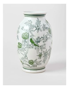 Hand Painted Tall Ginger Jar Vase 30cm in Green