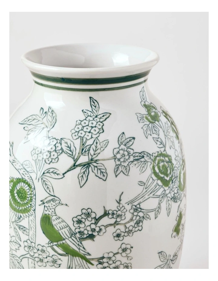 Hand Painted Tall Ginger Jar Vase 30cm in Green image 3