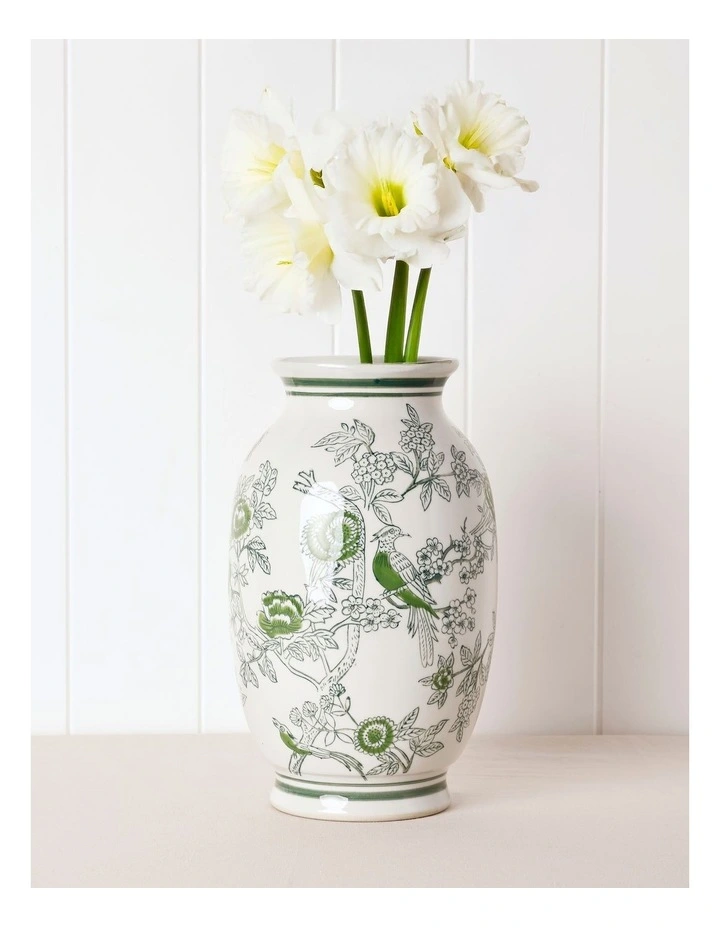 Hand Painted Tall Ginger Jar Vase 30cm in Green image 3