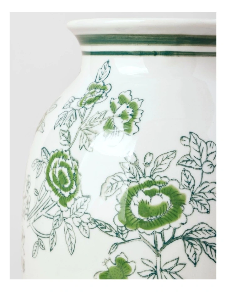 Hand Painted Tall Ginger Jar Vase 30cm in Green image 5