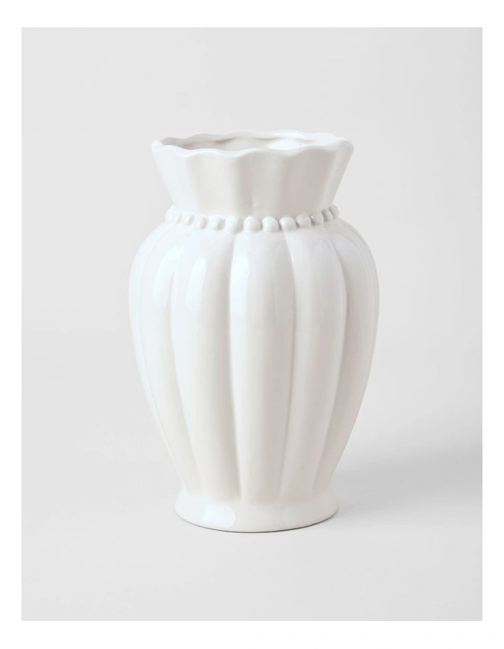 Iris Ceramic Scallop Vase 25cm in White image 1