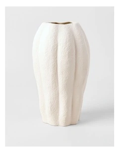 Peninsula Ribbed Ceramic Scalloped Textured Vase in Cream 27cm
