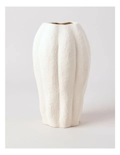 Peninsula Ribbed Ceramic Scalloped Textured Vase in Cream 27cm