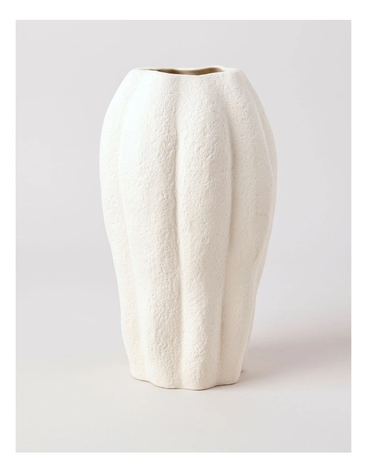 Peninsula Ribbed Ceramic Scalloped Textured Vase in Cream 27cm image 1