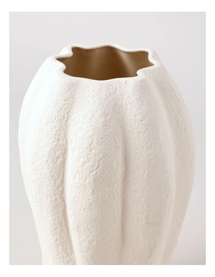 Peninsula Ribbed Ceramic Scalloped Textured Vase in Cream 27cm image 2