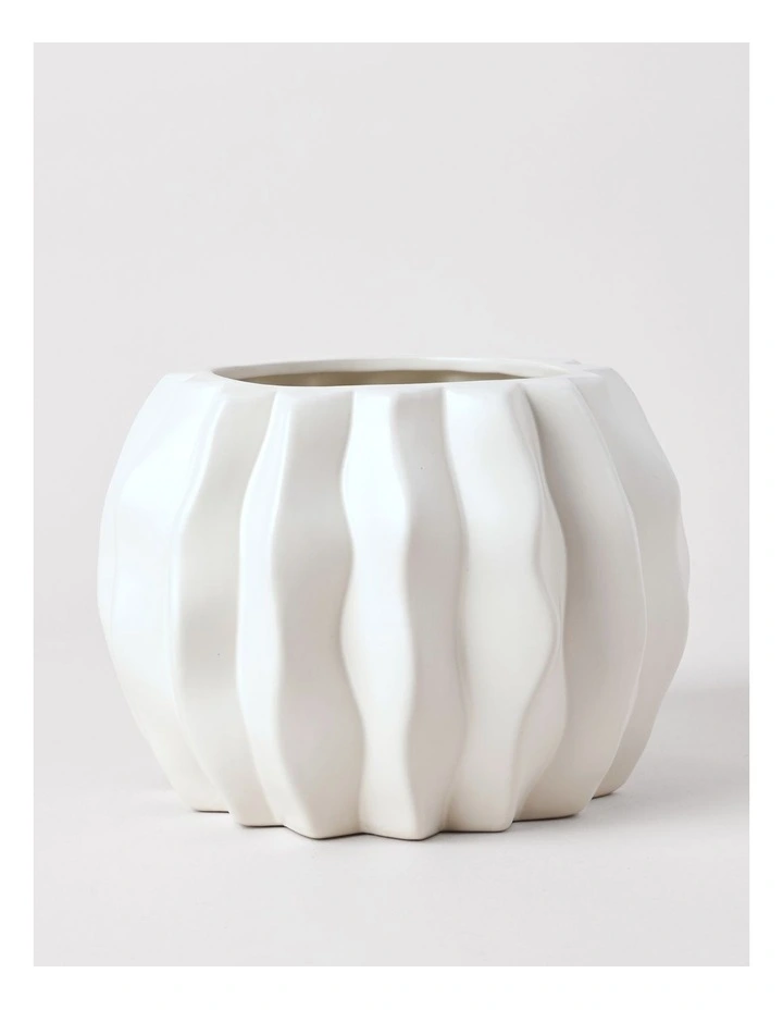 Ballina Ceramic Vase Round 24cm in White image 1