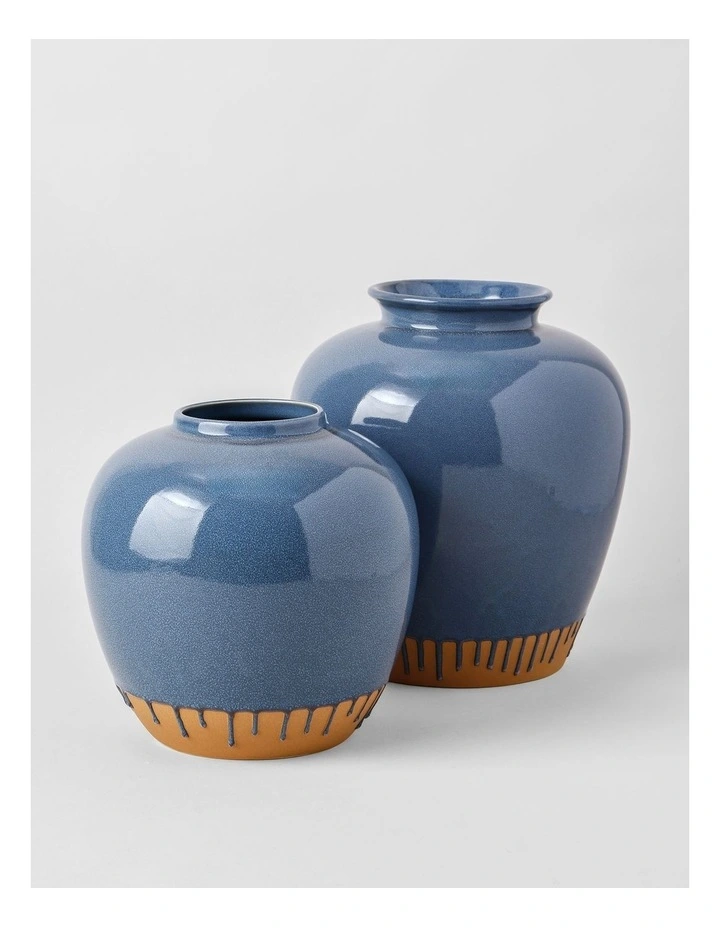 Nirimba Glazed Ceramic Vase 30cm in Blue image 4