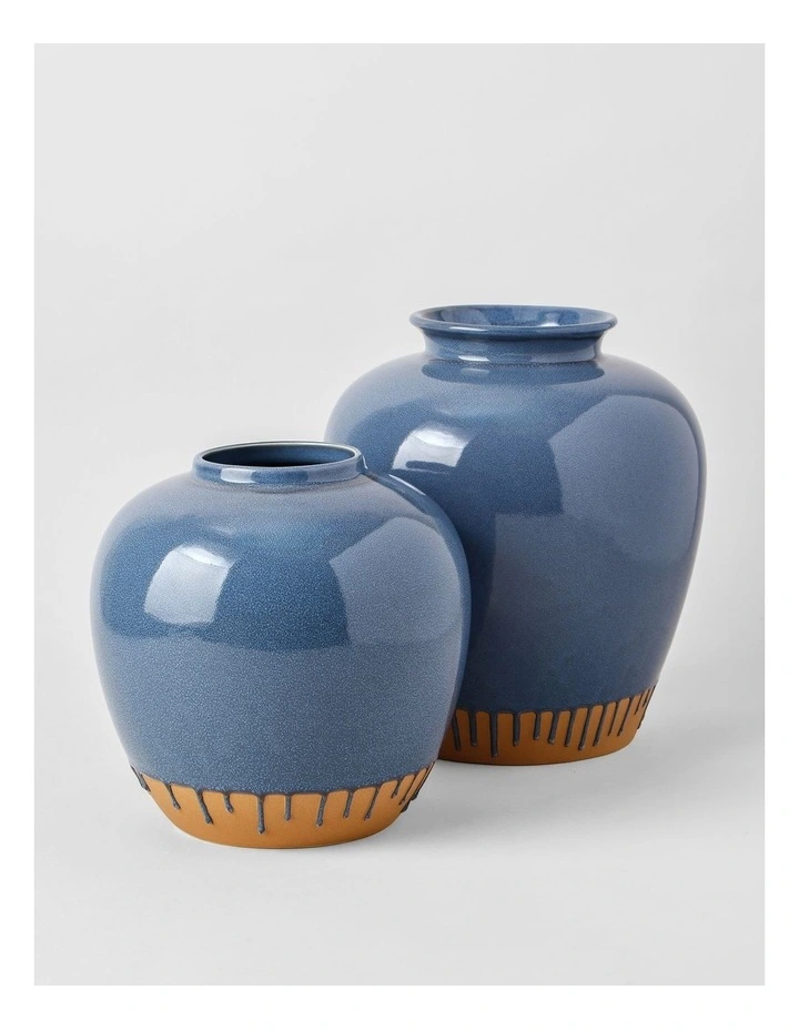 Nirimba Glazed Ceramic Vase 24cm in Blue image 4