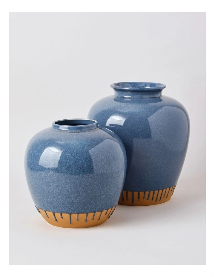 Nirimba Glazed Ceramic Vase 24cm in Blue image 4