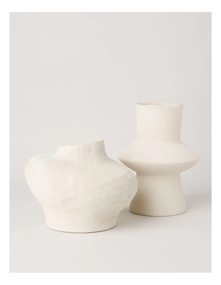 Peninsula Textured Ceramic Vase 27cm in Matte White image 4