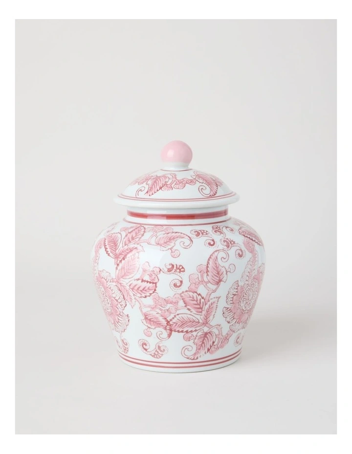 Hand-Painted Round Ginger Jar in Pink and White 19.8x24cm image 1