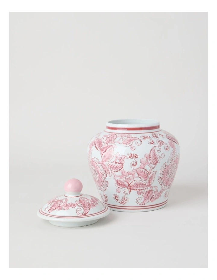 Hand-Painted Round Ginger Jar in Pink and White 19.8x24cm image 2