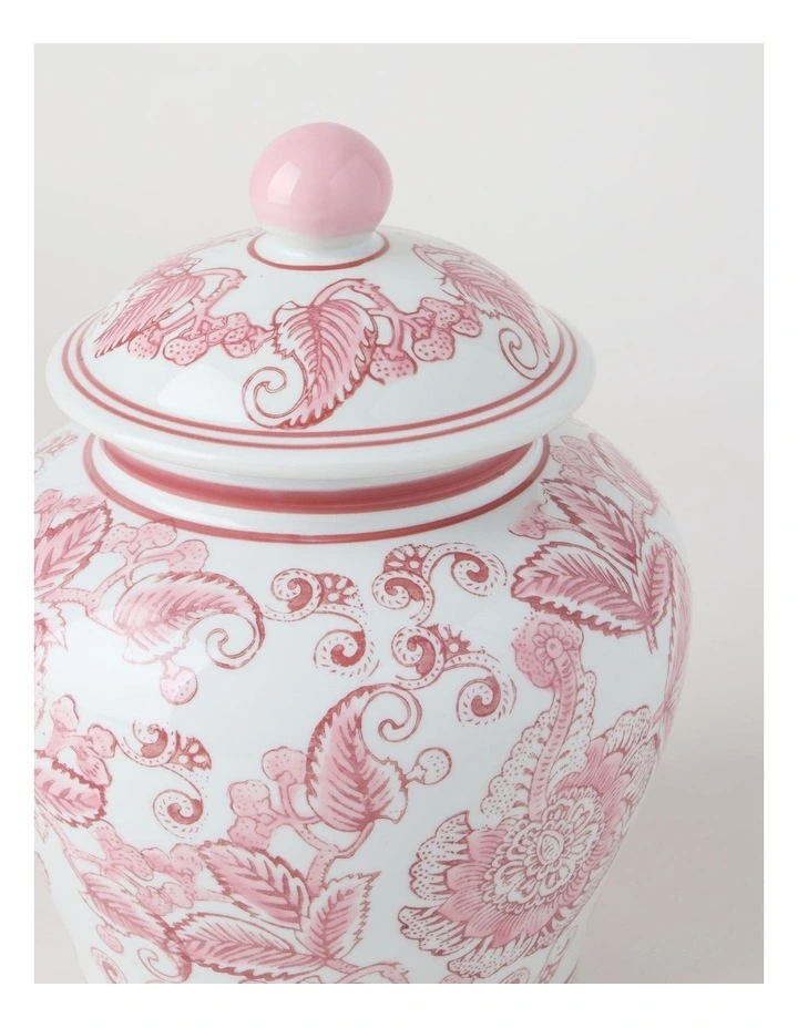 Hand-Painted Round Ginger Jar in Pink and White 19.8x24cm image 3