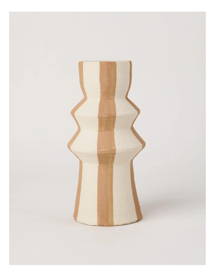 Striped Ceramic Vase 27cm in White and Brown image 1
