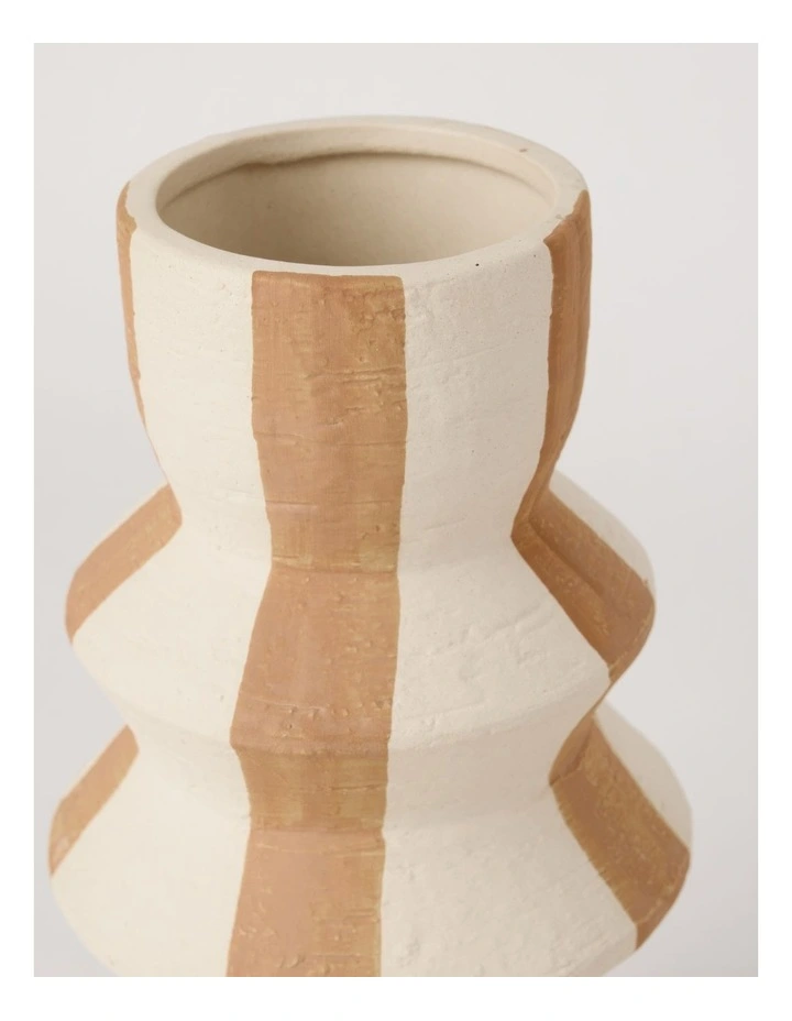 Striped Ceramic Vase 27cm in White and Brown image 2