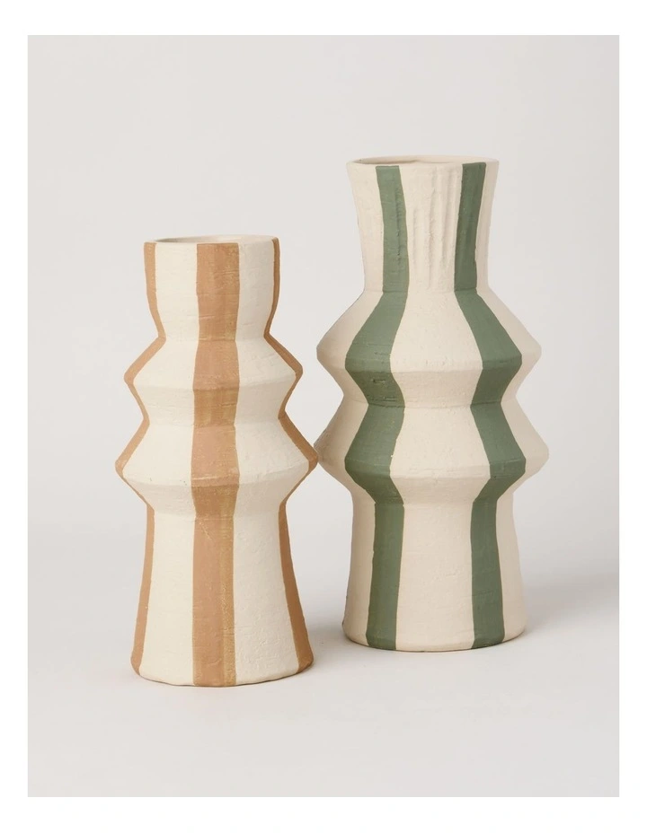 Striped Ceramic Vase 27cm in White and Brown image 3
