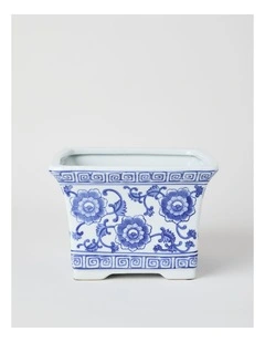 Hand-Painted Ginger Planter in Blue and White 20cm