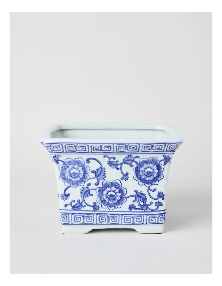 Hand-Painted Ginger Planter in Blue and White 20cm image 1