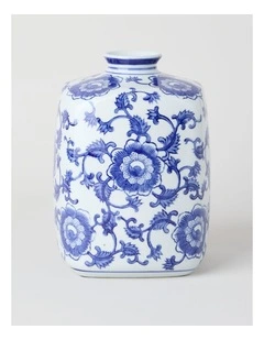Hand-Painted Rectangle Ginger Jar Vase in Blue and White 24cm