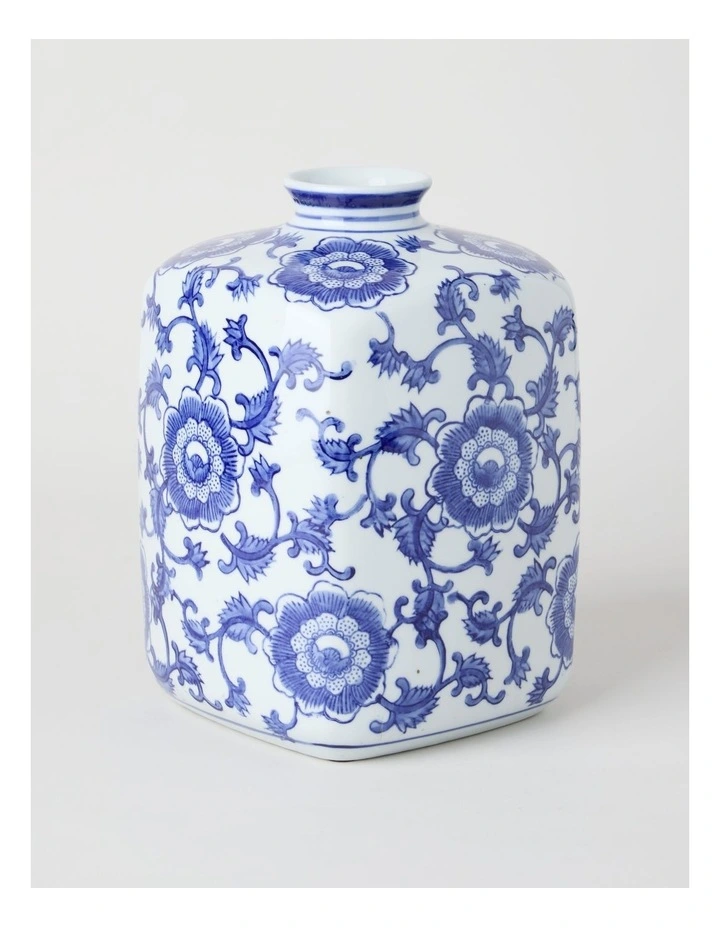 Hand-Painted Rectangle Ginger Jar Vase in Blue and White 24cm image 3
