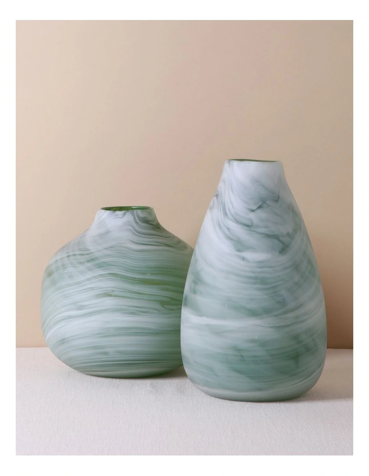 Seaford Frosted Teardrop Glass Vase 28cm in Green image 2