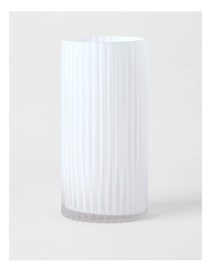 Atlas Ribbed Glass Vase 30cm in White image 1