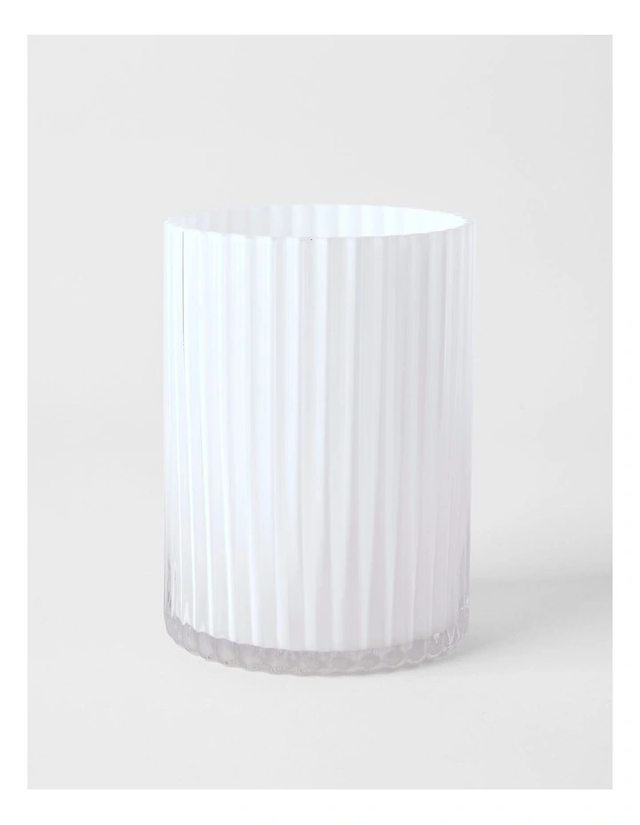 Atlas Ribbed Glass Vase 20cm in White image 1