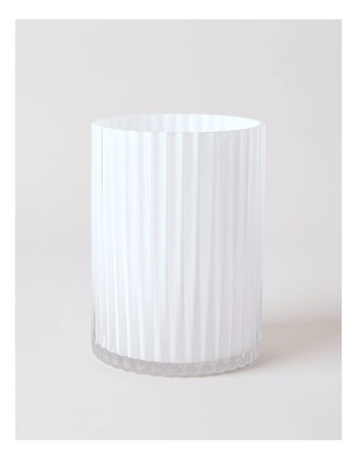 Atlas Ribbed Glass Vase 20cm in White image 1