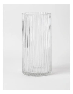 Atlas Ribbed Glass Vase 30cm in Clear