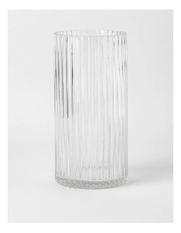 Atlas Ribbed Glass Vase 30cm in Clear