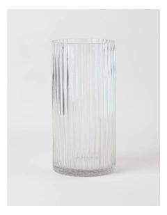 Atlas Ribbed Glass Vase 30cm in Clear