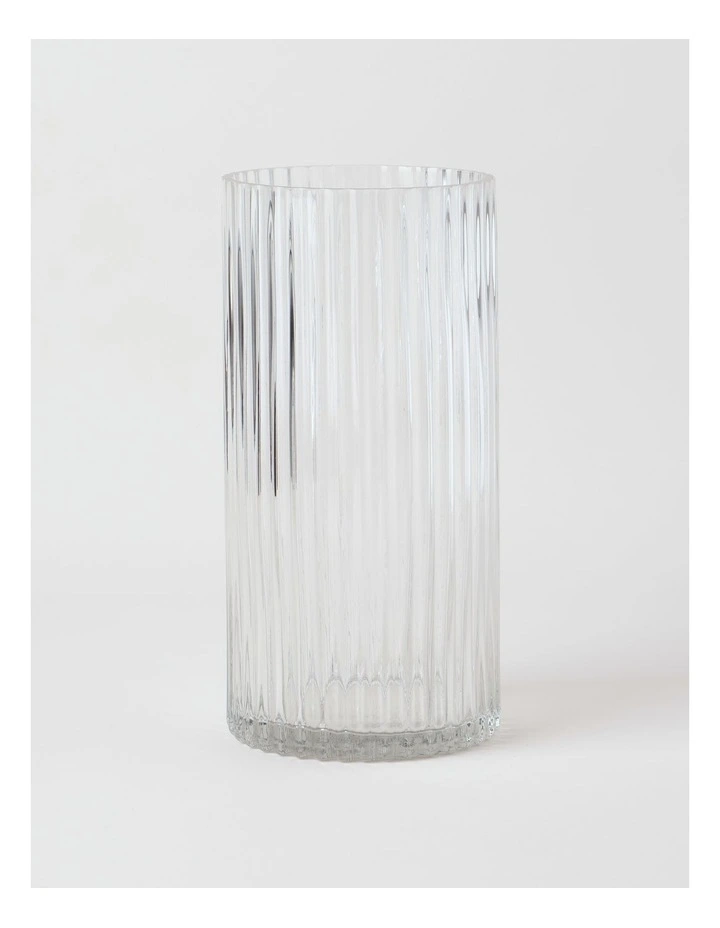 Atlas Ribbed Glass Vase 30cm in Clear image 1