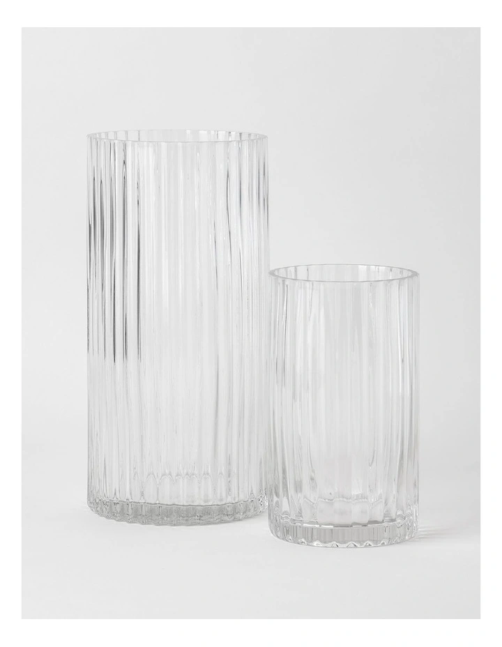Atlas Ribbed Glass Vase 30cm in Clear image 3