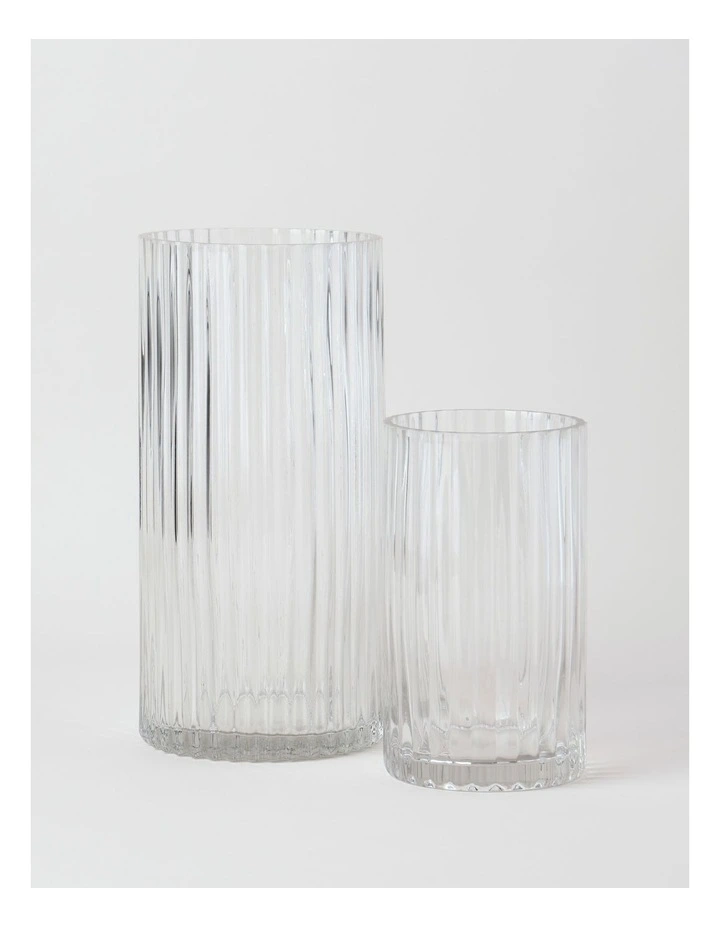 Atlas Ribbed Glass Vase 30cm in Clear image 3