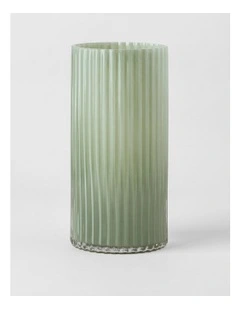 Atlas Ribbed Glass Vase Sage 30cm in Sage