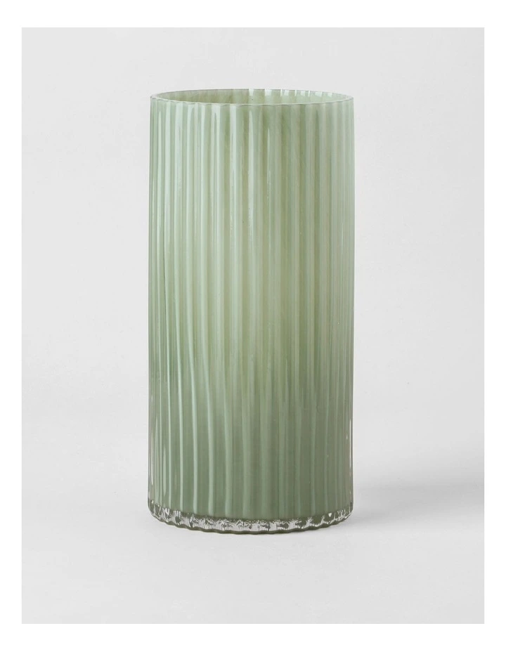 Atlas Ribbed Glass Vase Sage 30cm in Sage image 1