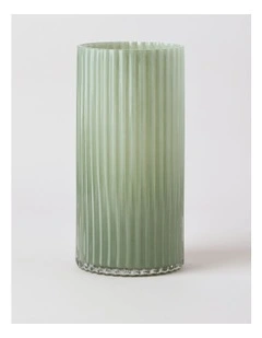 Atlas Ribbed Glass Vase Sage 30cm in Sage