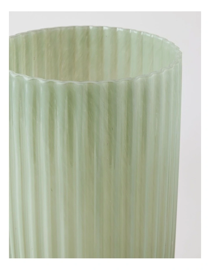 Atlas Ribbed Glass Vase Sage 30cm in Sage image 2