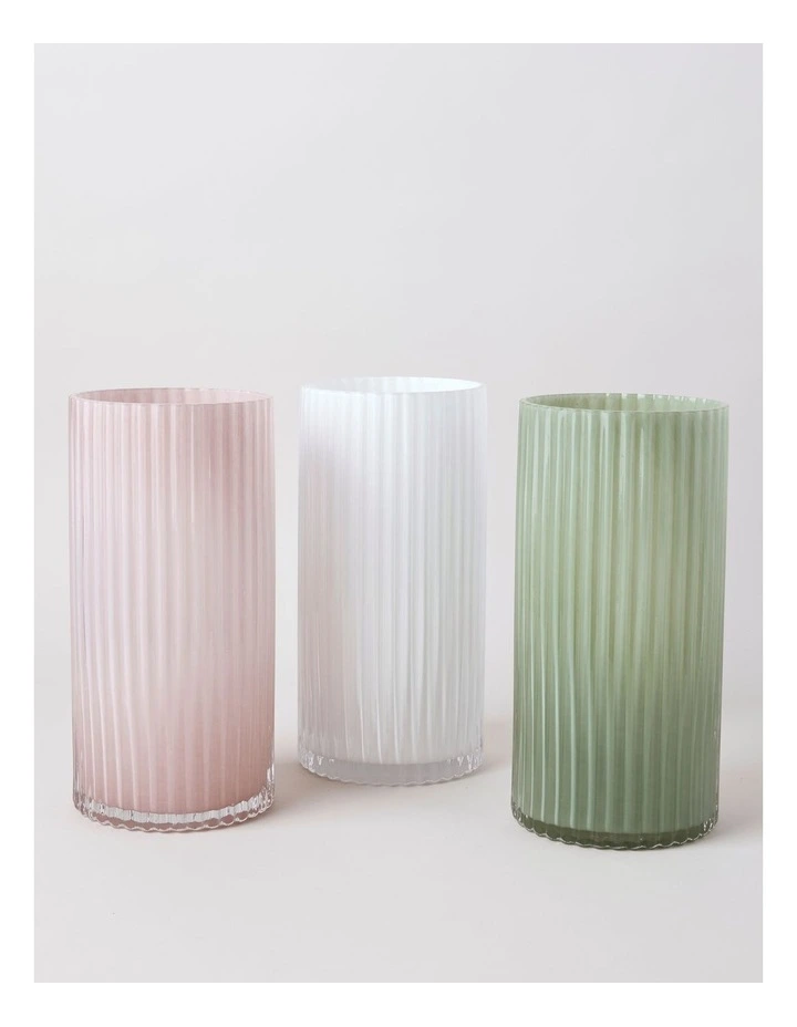 Atlas Ribbed Glass Vase Sage 30cm in Sage image 3
