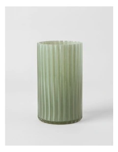 Atlas Ribbed Glass Vase 20cm in Sage