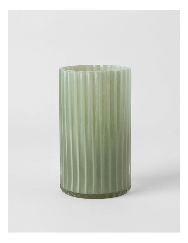 Atlas Ribbed Glass Vase 20cm in Sage image 1