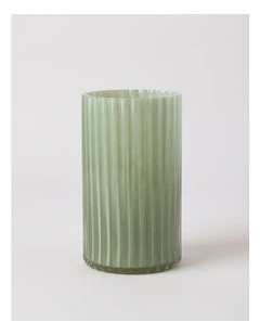 Atlas Ribbed Glass Vase 20cm in Sage