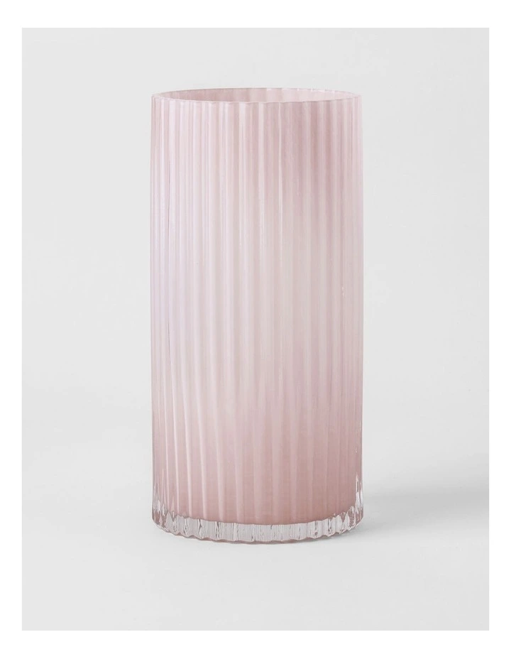 Atlas Ribbed Glass Vase 30cm in Pink image 1