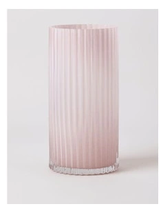 Atlas Ribbed Glass Vase 30cm in Pink