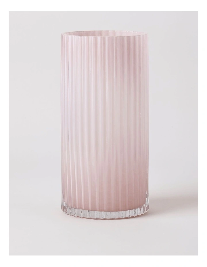 Atlas Ribbed Glass Vase 30cm in Pink image 1