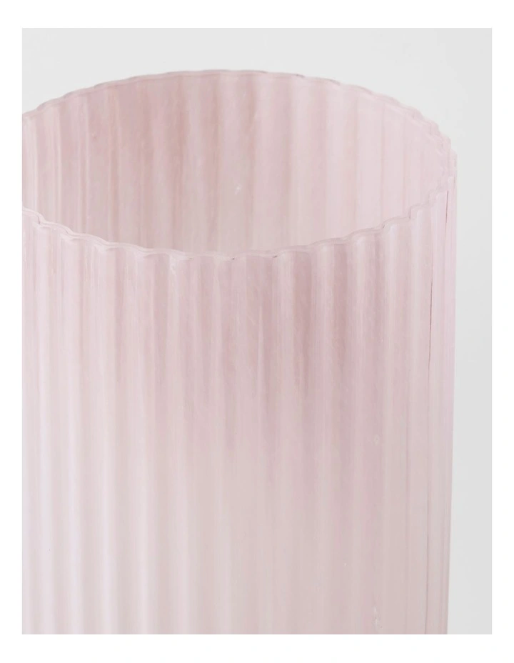 Atlas Ribbed Glass Vase 30cm in Pink image 2