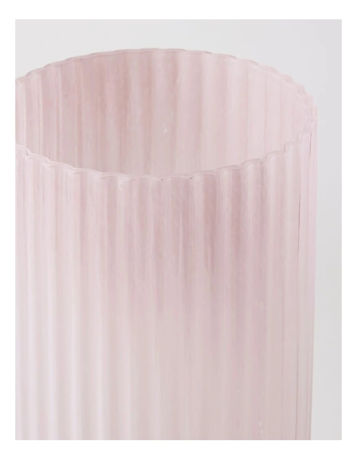 Atlas Ribbed Glass Vase 30cm in Pink image 2